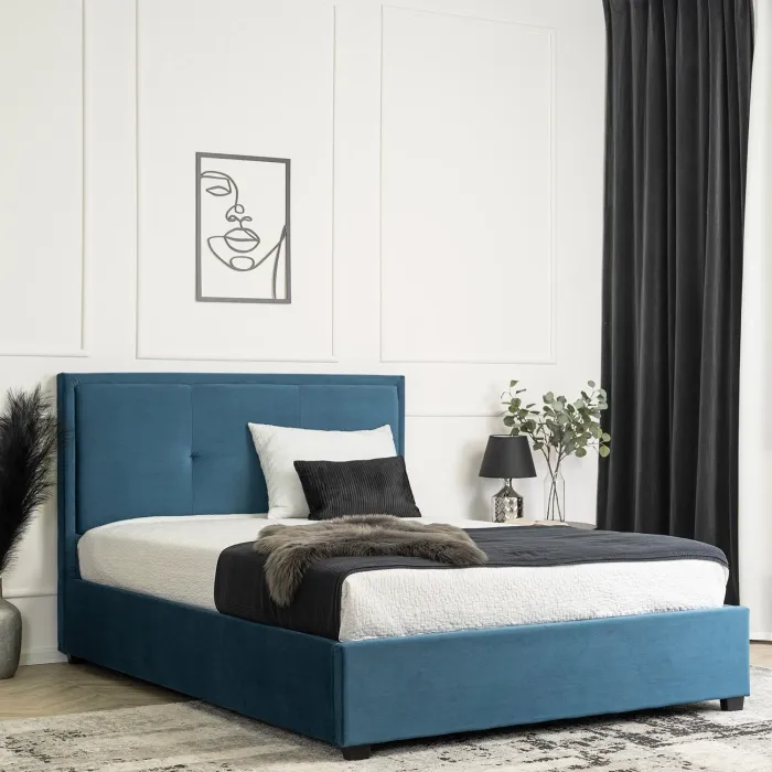 Кровать двуспальная бархатная MEBEL ELITE ANDRE Velvet, 140x200 см, Темно-синий фото №5