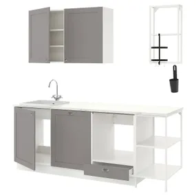 IKEA ENHET ЕНХЕТ, кухня, біла/сіра рамка, 223x63.5x222 см 293.377.37 фото