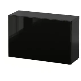 IKEA BESTÅ БЕСТО, стеллаж с дверью, черный / коричневый / сельсвикенский глянец / черный, 60x22x38 см 190.467.72 фото