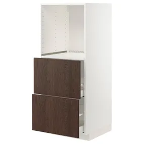 IKEA METOD МЕТОД / MAXIMERA МАКСІМЕРА, висока шафа, 2 шухляди для духовки, білий/СІНАРП коричневий, 60x60x140 см 894.051.15 фото
