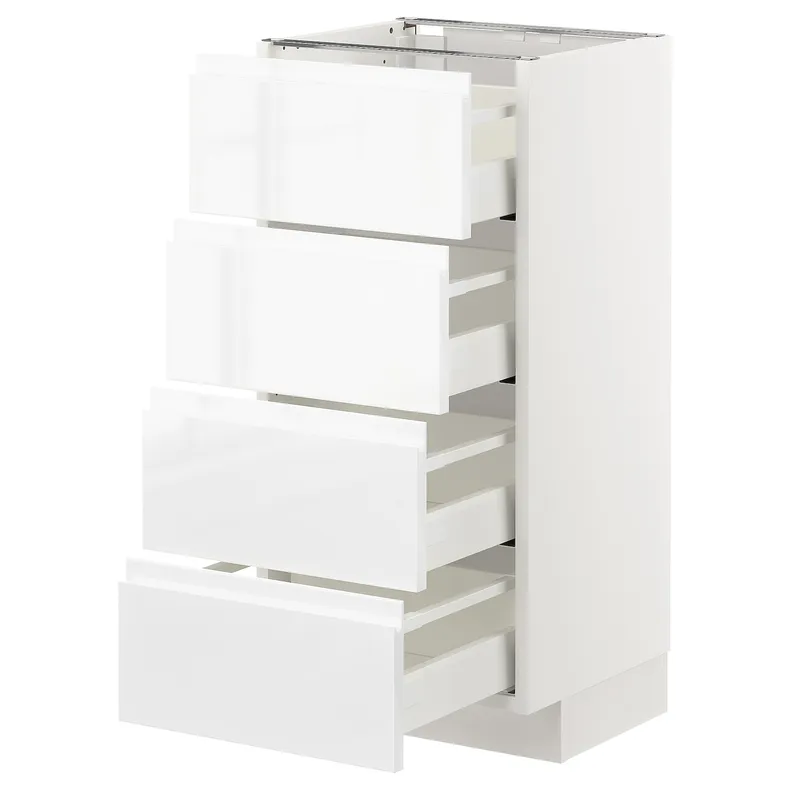 IKEA METOD МЕТОД / MAXIMERA МАКСИМЕРА, напольн шкаф 4 фронт панели / 4 ящика, белый / Воксторп глянцевый / белый, 40x37 см 192.539.07 фото №1