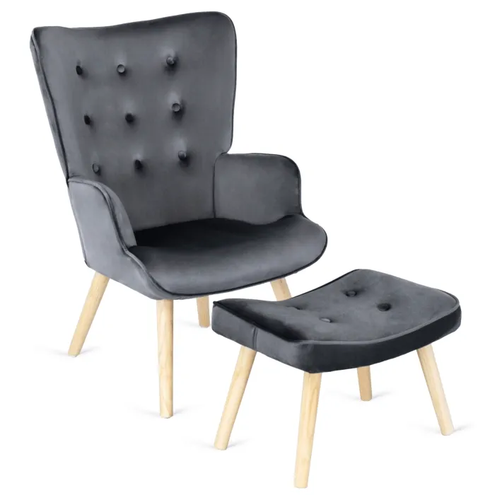 Крісло м'яке оксамитове з підставкою для ніг MEBEL ELITE LOZANO Velvet, Сірий фото №13