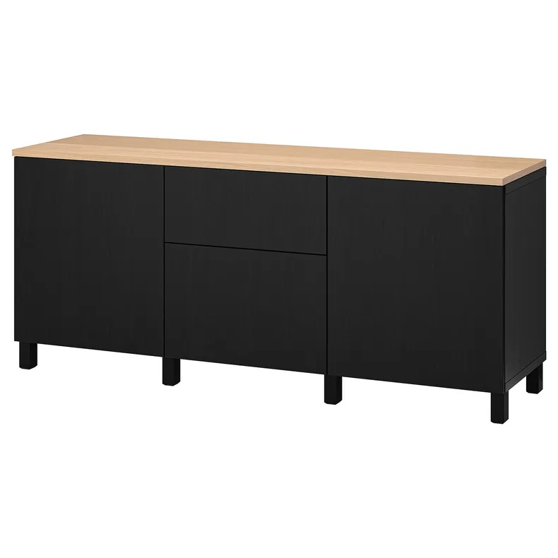IKEA BESTÅ БЕСТО, модуль для зберігання із шухлядами, чорний / коричневий / Lappviken / Stubbarp чорний / коричневий, 180x42x76 см 394.243.43 фото №1