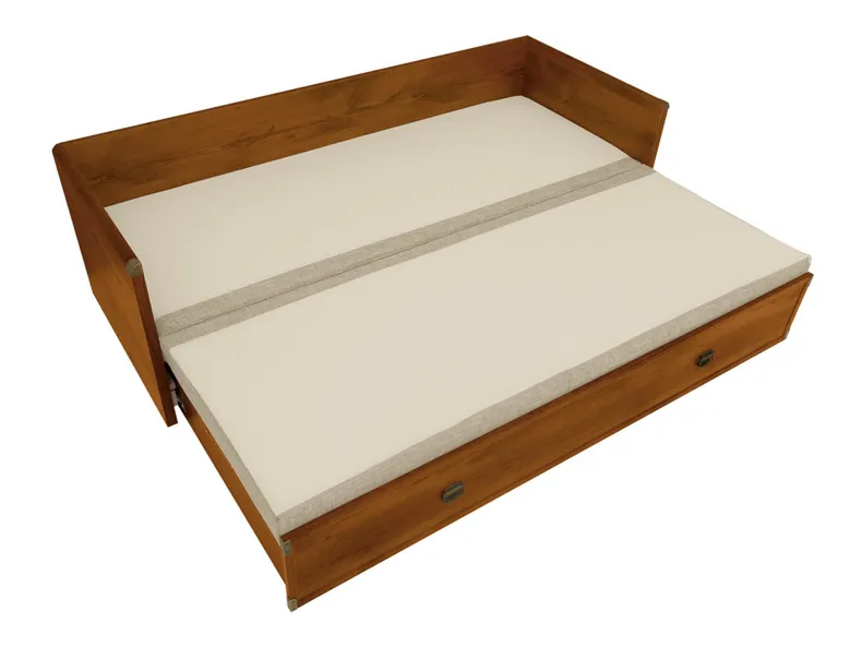 BRW Ліжко розкладне BRW INDIANA 80-160x200 см, з ящиком для зберігання, подушками та матрацом, бежевий / дуб JLOZ80/160_KPL-DSU/SAWANA_17 фото №3