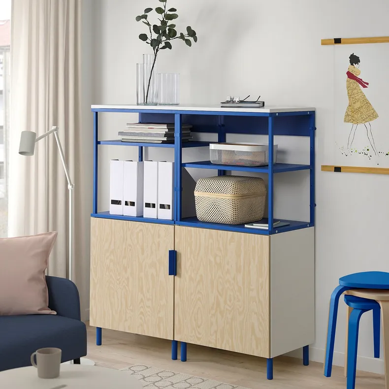 IKEA PLATSA ПЛАТСА, открытая комбинация с 2 дверями, белый Калбоден / синий, 120x42x133 см 595.229.22 фото №3