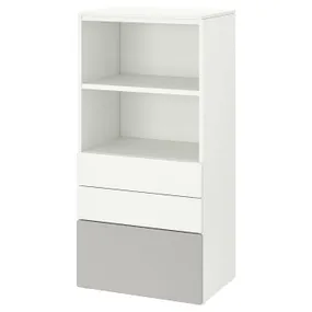 IKEA SMÅSTAD СМОСТАД / PLATSA ПЛАТСА, книжкова шафа, біло-сірий з 3 шухлядами, 60x42x123 см 794.205.26 фото