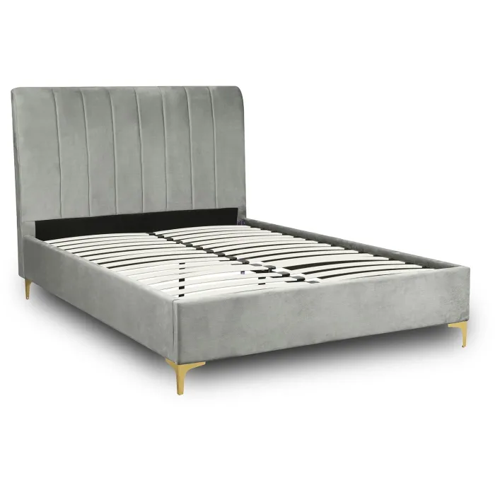 Кровать двуспальная бархатная MEBEL ELITE MARCELO Velvet, 140x200 см, серый фото №1