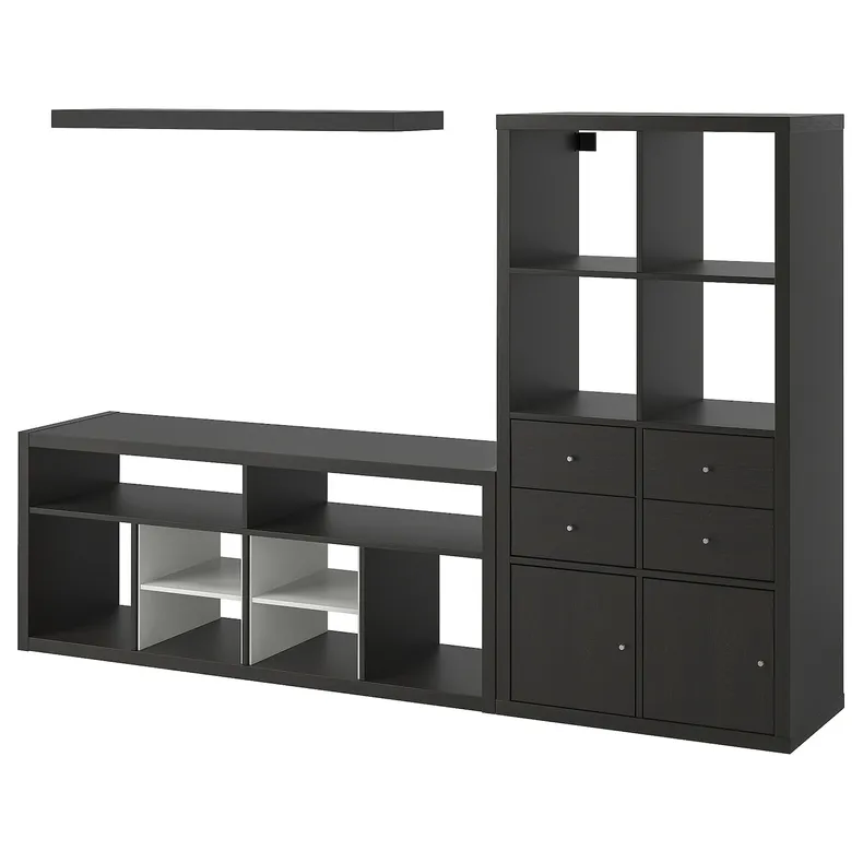 IKEA KALLAX КАЛЛАКС / LACK ЛАКК, комбінація шаф для телевізора, чорно-коричневий, 224x39x147 см 895.521.73 фото №1