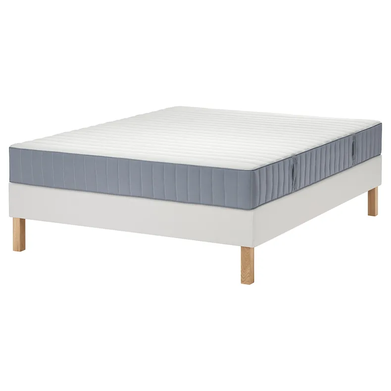 IKEA LYNGÖR ЛЮНГЕР, диван-ліжко, Valevåg середня твердість / легка блакитно-біла, 140x200 см 395.523.78 фото №1