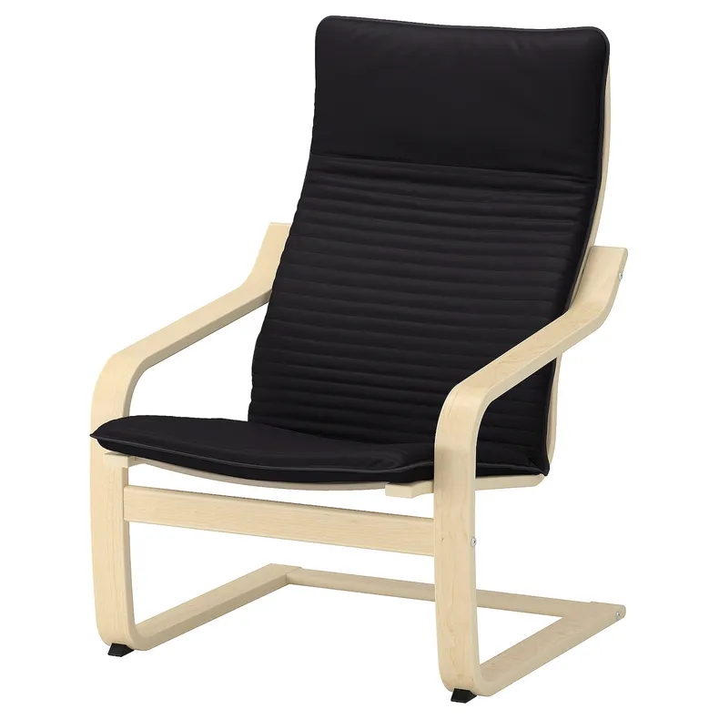 IKEA POÄNG ПОЕНГ, крісло та підставка для ніг, березовий шпон / КНІСА чорний 194.842.05 фото №3