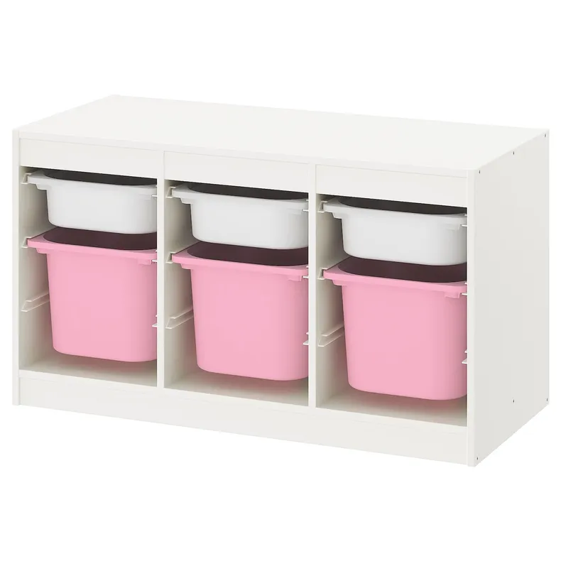IKEA TROFAST ТРУФАСТ, комбінація для зберіган +контейнери, білий білий/рожевий, 99x44x56 см 893.355.04 фото №1