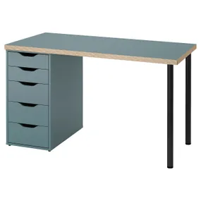 IKEA LAGKAPTEN ЛАГКАПТЕН / ALEX АЛЕКС, письмовий стіл, сіро-бірюзовий / чорний, 120x60 см 595.233.80 фото