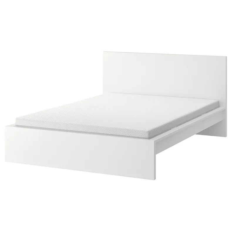 IKEA MALM МАЛЬМ, каркас ліжка з матрацом, біла / бигда середня твердість, 140x200 см 395.447.17 фото №1