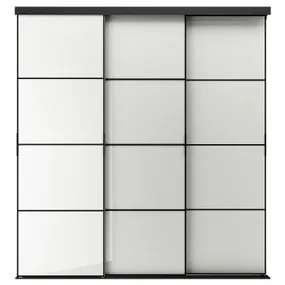 IKEA SKYTTA СКЮТТА / HOKKSUND ХОККСУНД, комбінація розсувних дверцят, чорний / глянцевий світло-сірий, 226x240 см 194.240.42 фото