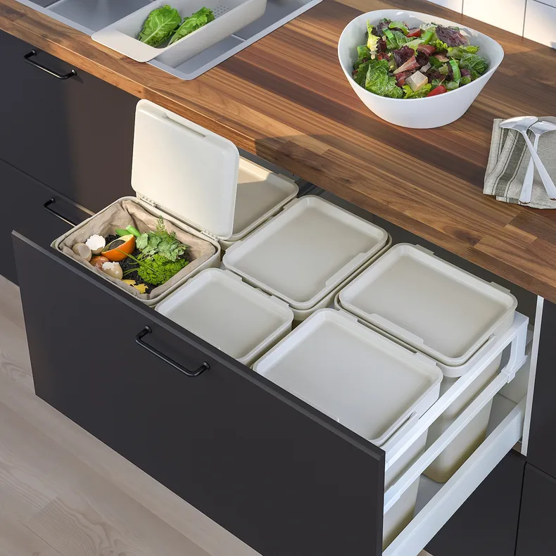 IKEA HÅLLBAR ХОЛЛБАР, решение для сортировки мусора, для кухонных ящиков METOD вентилируемый / светло-серый, 53 l 093.096.98 фото №3