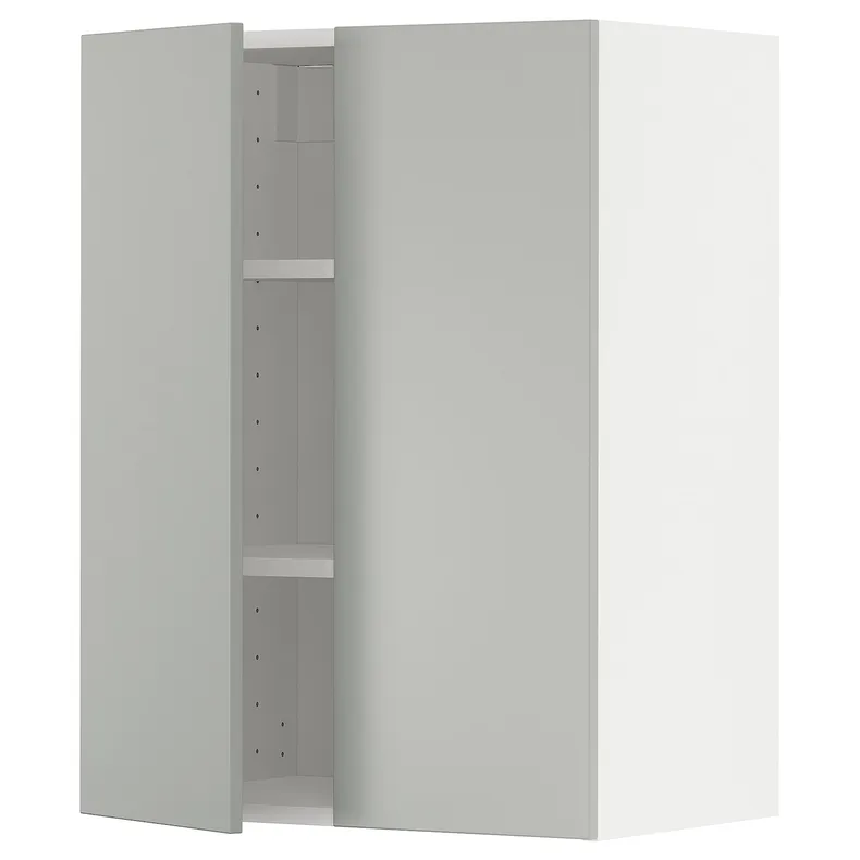 IKEA METOD МЕТОД, навісна шафа з полицями / 2 дверцят, білий / Хавсторп світло-сірий, 60x80 см 395.380.52 фото №1