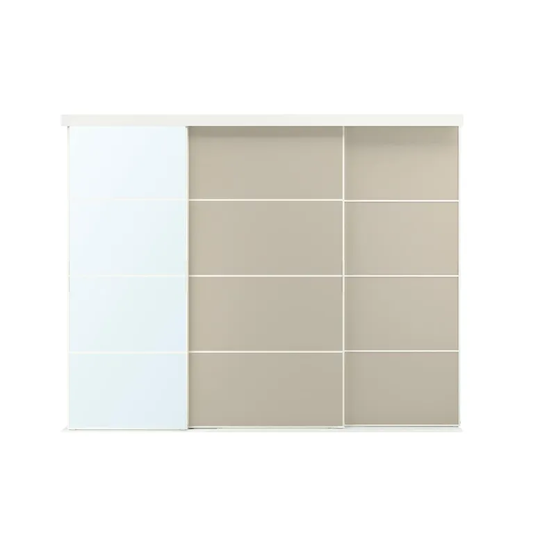 IKEA SKYTTA СКЮТТА / MEHAMN/AULI МЕХАМН/АУЛІ, комбінація розсувних дверцят, біле 2шт / сіро-бежеве дзеркало, 251x205 см 795.759.24 фото №1