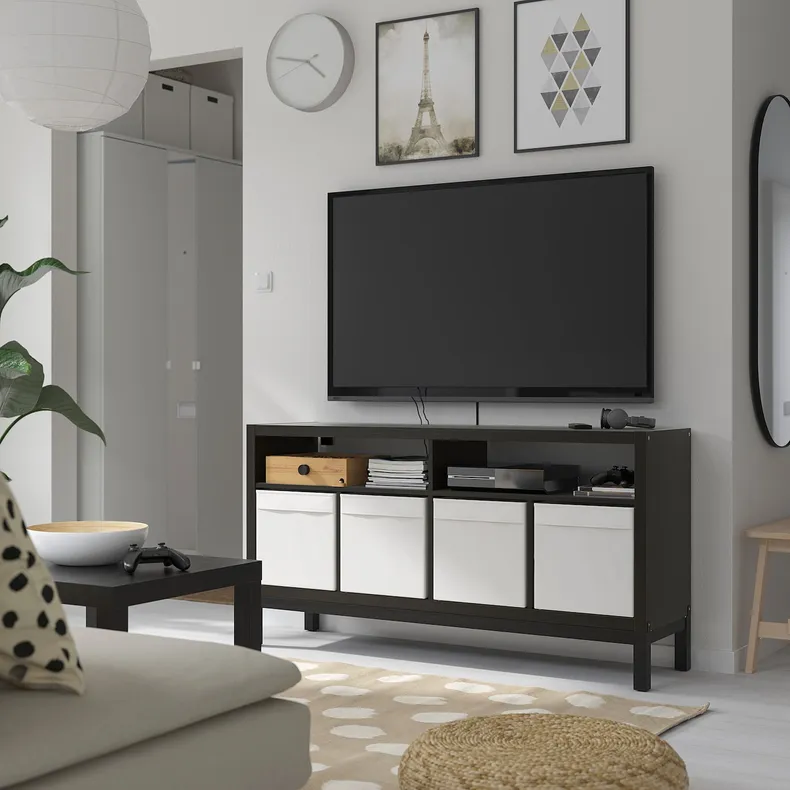IKEA KALLAX КАЛЛАКС, тумба під телевізор з основою, чорний і коричневий, 147x39x78 см 395.521.75 фото №2