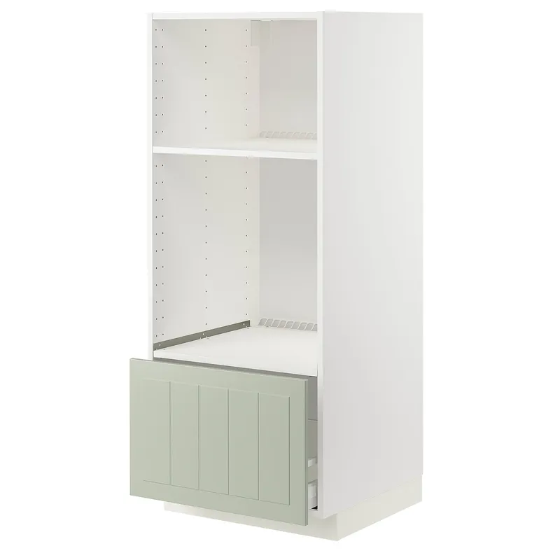 IKEA METOD МЕТОД / MAXIMERA МАКСИМЕРА, высокий шкаф д / духовки / СВЧ с ящиком, белый / светло-зеленый, 60x60x140 см 594.869.38 фото №1