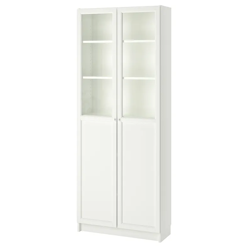IKEA BILLY БІЛЛІ / OXBERG ОКСБЕРГ, стелаж панель / скляні дверцята, білий, 80x30x202 см 692.817.76 фото №1