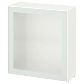 IKEA BESTÅ БЕСТО, стеллаж со стеклянн дверью, белое стекловик/белое/светло-зеленое матовое стекло, 60x22x64 см 694.891.06 фото