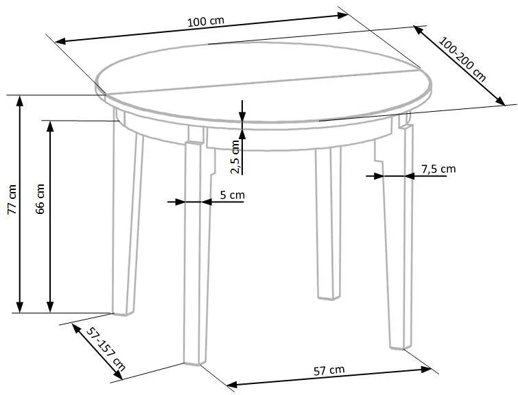 Обідній стіл розкладний HALMAR SORBUS 100-200x100 см, білий фото №14