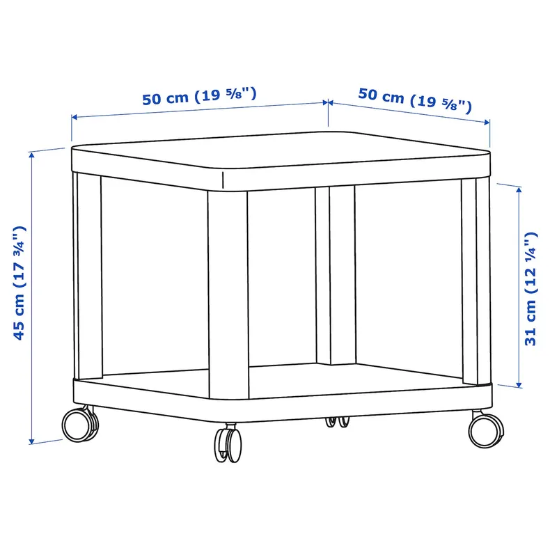 IKEA TINGBY ТІНГБЮ, столик журнальний на коліщатах, сірий, 50x50 см 003.494.44 фото №6