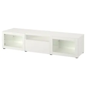 IKEA BESTÅ БЕСТО, тумба под ТВ, белый / Лапвикен белое прозрачное стекло, 180x42x39 см 893.989.21 фото