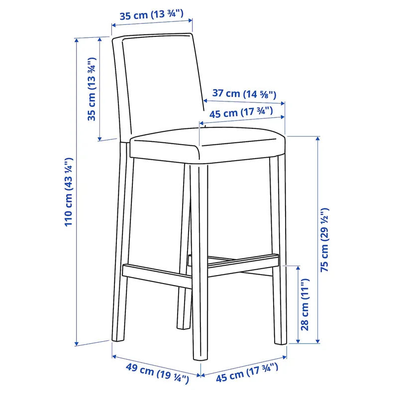 IKEA BERGMUND БЕРГМУНД, стул барный, белый / светло-серый, 75 см 093.881.91 фото №8