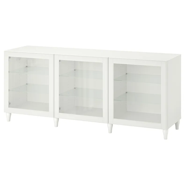 IKEA BESTÅ БЕСТО, комбинация для хранения с дверцами, белый / Оствик / Каббарп белое прозрачное стекло, 180x42x74 см 293.849.03 фото №1