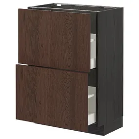 IKEA METOD МЕТОД / MAXIMERA МАКСИМЕРА, напольный шкаф с 2 ящиками, черный / синарп коричневый, 60x37 см 694.057.53 фото
