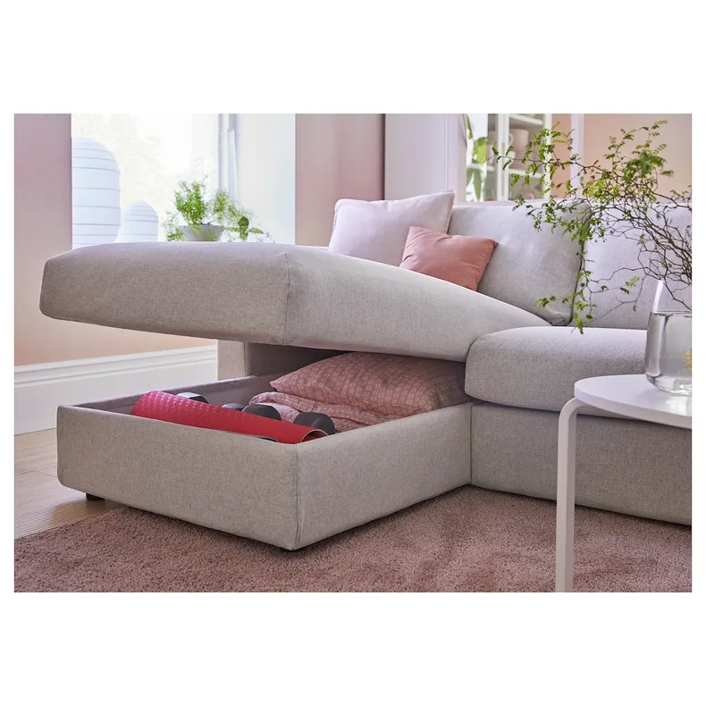 IKEA VIMLE ВИМЛЕ, 3-местный диван с козеткой, с широкими подлокотниками / бежевый с пунцовым оттенком 294.012.95 фото №4