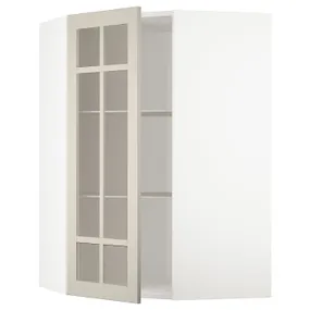 IKEA METOD МЕТОД, кутова настін шафа, полиці / скл двер, білий / стенсундський бежевий, 68x100 см 394.079.75 фото