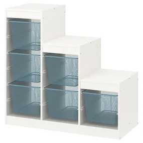 IKEA TROFAST ТРУФАСТ, комбинация д / хранения+контейнеры, белый / серый / синий, 99x44x94 см 094.808.68 фото