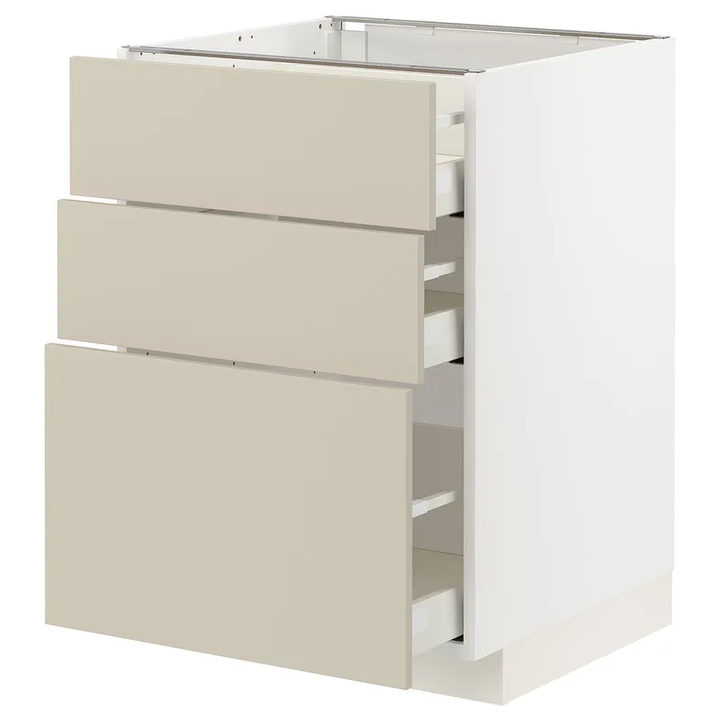 IKEA METOD МЕТОД / MAXIMERA МАКСИМЕРА, напольный шкаф с 3 ящиками, белый / гавсторпский бежевый, 60x60 см 094.267.01 фото №1