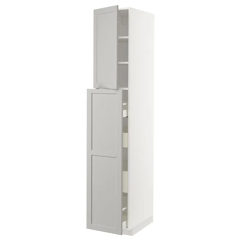 IKEA METOD МЕТОД / MAXIMERA МАКСІМЕРА, висока шафа / висувна сек / 4шх / 1дв / 2пл, білий / світло-сірий Lerhyttan, 40x60x220 см 094.615.63 фото №1