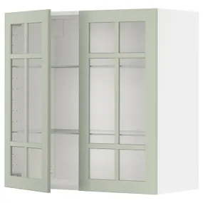 IKEA METOD МЕТОД, навесной шкаф / полки / 2стеклян двери, белый / светло-зеленый, 80x80 см 094.868.89 фото