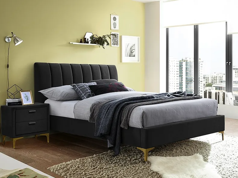 Ліжко двоспальне оксамитове SIGNAL MIRAGE VELVET, чорний, 160x200 см фото №1