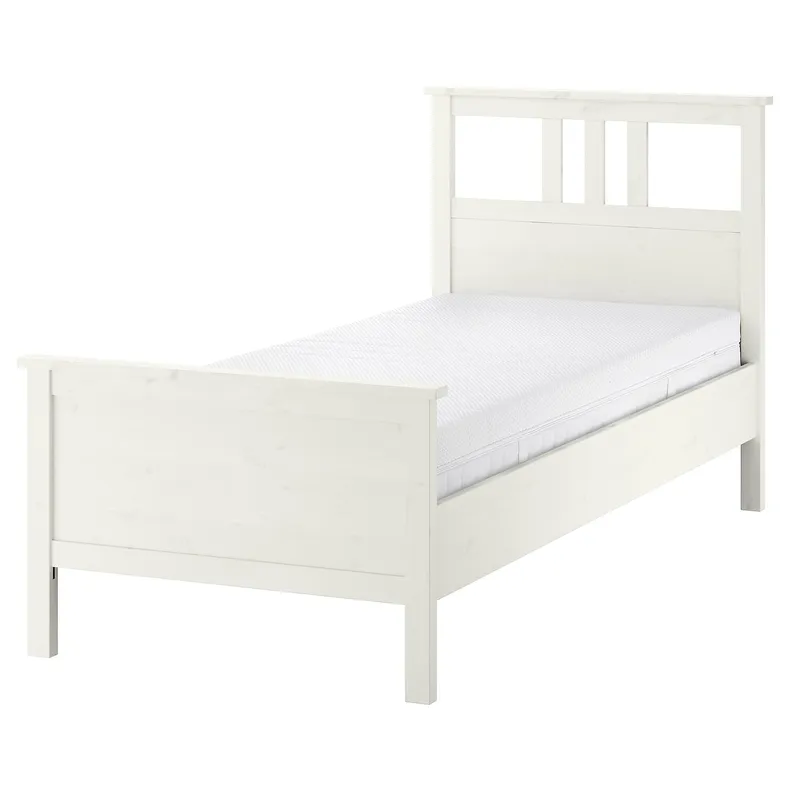 IKEA HEMNES ХЕМНЕС, каркас ліжка з матрацом, біла пляма / Екрехамн середньої твердості, 90x200 см 495.418.22 фото №1