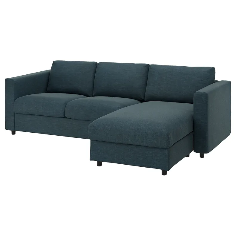 IKEA VIMLE ВИМЛЕ, 3-местный диван, с шезлонгом/Hillared темно-синий 294.411.59 фото №1