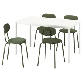 IKEA MELLTORP МЕЛЬТОРП / ÖSTANÖ ЭСТАНЁ, стол и 4 стула, белый белый / Реммарн темно-зеленый, 125 см 395.688.07 фото