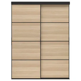 IKEA SKYTTA СКЮТТА / MEHAMN МЕХАМН, дверь раздвижная, комбинация, черный / 2стр дуб, окрашенный в белый цвет, 152x205 см 194.995.70 фото