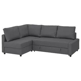 IKEA FRIHETEN ФРІХЕТЕН, кутов диван-ліжко із відд д/зберіг, з додатковими подушками для спинки / Skiftebo темно-сірий 593.266.24 фото