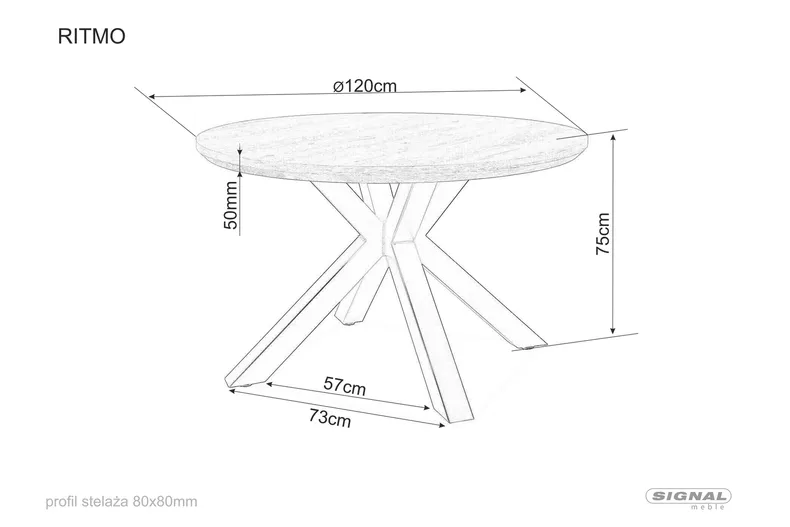 Стіл SIGNAL RITMO, дуб, чорний, 120x120 фото №8