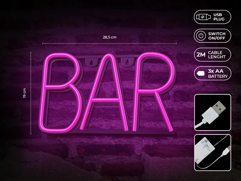 BRW Неоновый настенный светильник Bar LED розовый 093800 фото №3