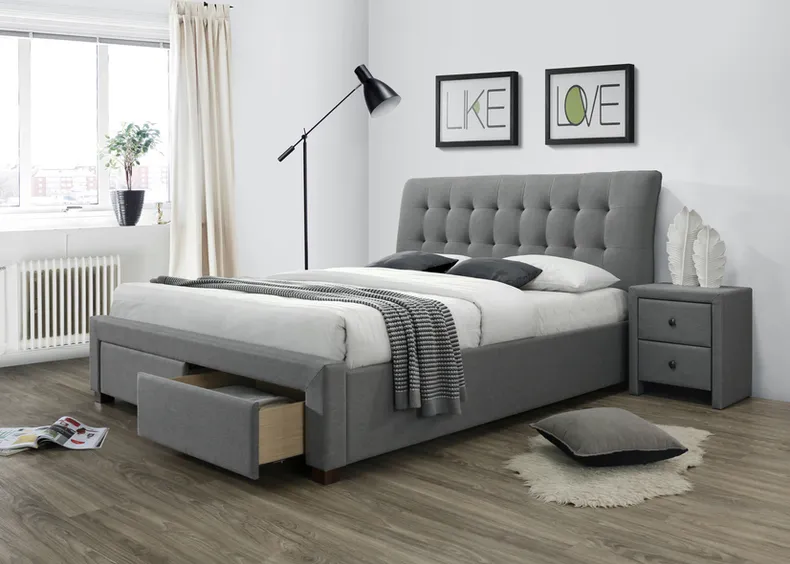 Двуспальная кровать HALMAR С ящиками Percy 160x200 см серый фото №2