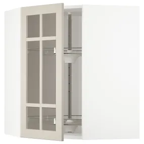 IKEA METOD МЕТОД, кутова настін шафа / об сек / скл двер, білий / стенсундський бежевий, 68x80 см 394.079.80 фото