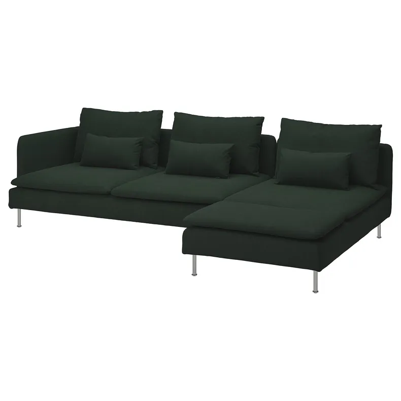 IKEA SÖDERHAMN СЕДЕРХАМН, 4-місний диван із кушеткою, з відкритим кінцем/Tallmyra темно-зелений 795.803.36 фото №1