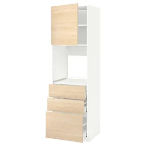 IKEA METOD МЕТОД / MAXIMERA МАКСИМЕРА, высокий шкаф д / духовки / дверь / 3ящика, белый / аскерсундский узор светлый ясень, 60x60x200 см 094.675.03 фото