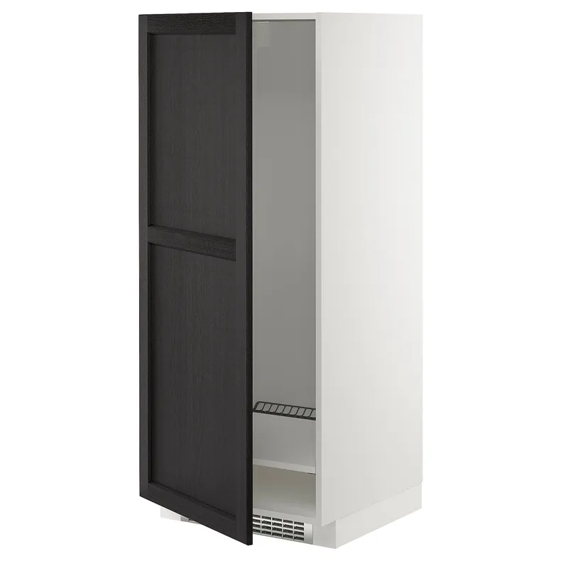IKEA METOD МЕТОД, висока шафа для холодильнка / морозил, білий / ЛЕРХЮТТАН чорна морилка, 60x60x140 см 392.578.05 фото №1